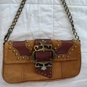 Betsey Johnson Brown Studded Pebble Leather Purse